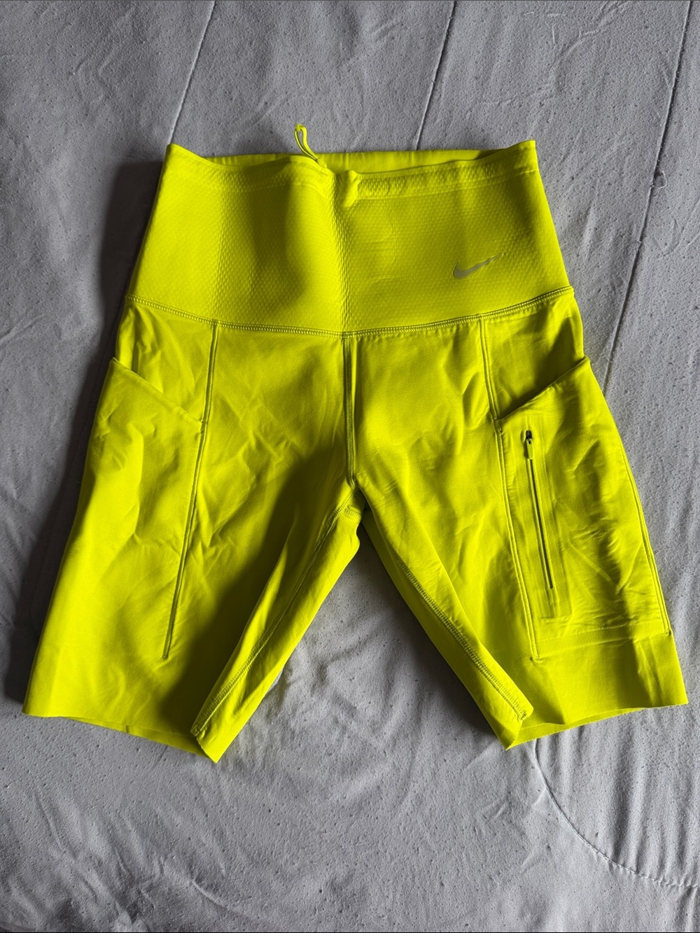 Nike Neon Yellow High-Rise Bike Shorts with Zipper Pocket